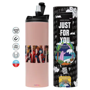 MARVEL characters, Tumbler ποτήρι θερμό ΡΟΖ από ανοξείδωτο ατσάλι 600ml