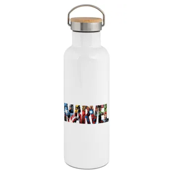 MARVEL characters, Stainless steel White with wooden lid (bamboo), double wall, 750ml