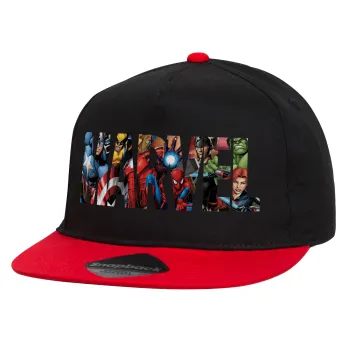 MARVEL characters, Καπέλο παιδικό Flat Snapback, Μαύρο/Κόκκινο (100% ΒΑΜΒΑΚΕΡΟ, ΠΑΙΔΙΚΟ, UNISEX, ONE SIZE)