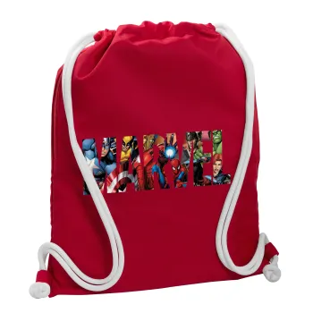 MARVEL characters, Backpack pouch GYMBAG Red, with pocket (40x48cm) & thick cords