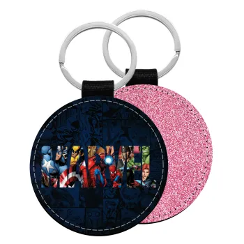 MARVEL characters, Μπρελόκ Δερματίνη, στρογγυλό ΡΟΖ (5cm)