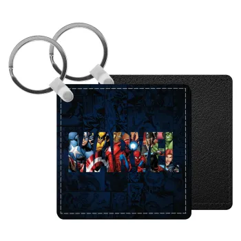 MARVEL characters, Μπρελόκ Δερματίνη, τετράγωνο ΜΑΥΡΟ (5x5cm)