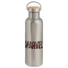 Stainless steel Silver with wooden lid (bamboo), double wall, 750ml