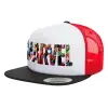 Adult Foam Flat Snapback with Mesh Black-White-Red (POLYESTER, ADULT, UNISEX, ONE SIZE)