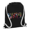 Backpack pouch GYMBAG Black, with pocket (40x48cm) & thick white cords
