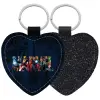 Μπρελόκ PU δερμάτινο glitter καρδιά ΜΑΥΡΟ