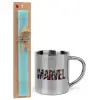 Easter Set, metallic thermal cup (300ml) & aromatic flat Easter candle (30cm) (TURQUOISE)