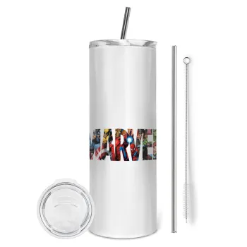 MARVEL characters, Tumbler stainless steel 600ml, with metal straw & cleaning brush