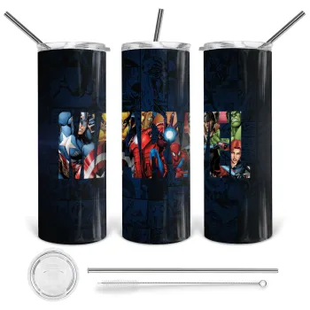 MARVEL characters, Tumbler stainless steel 600ml, with metal straw & cleaning brush