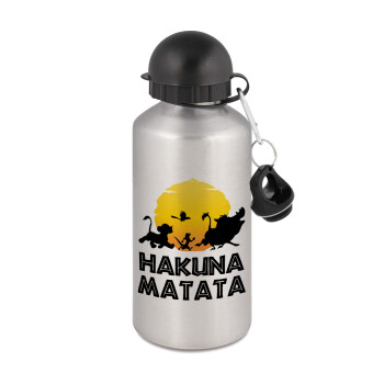 Hakuna Matata, Μεταλλικό παγούρι νερού, Ασημένιο, αλουμινίου 500ml