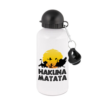 Hakuna Matata, Μεταλλικό παγούρι νερού, Λευκό, αλουμινίου 500ml