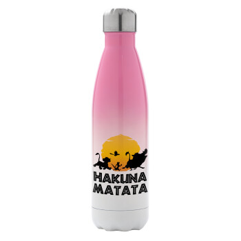 Hakuna Matata, Metal mug thermos Pink/White (Stainless steel), double wall, 500ml
