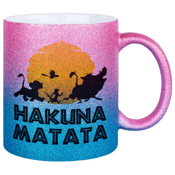 Hakuna Matata, Κούπα Χρυσή/Μπλε Glitter, κεραμική, 330ml