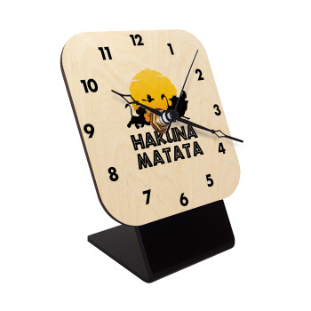Hakuna Matata, Quartz Table clock in natural wood (10cm)