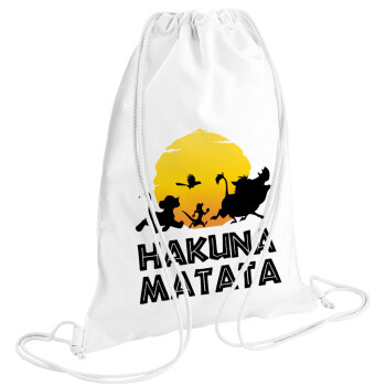 Hakuna Matata, Τσάντα πλάτης πουγκί GYMBAG λευκή (28x40cm)