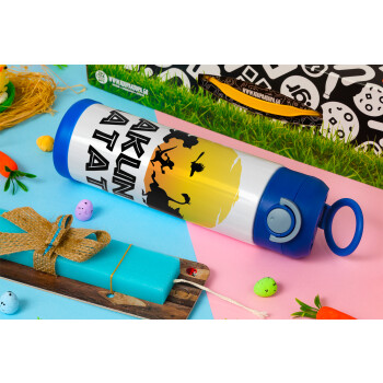 Hakuna Matata, Easter candle, Childrens hot water bottle, stainless steel, with safety straw, BLUE (500ml)