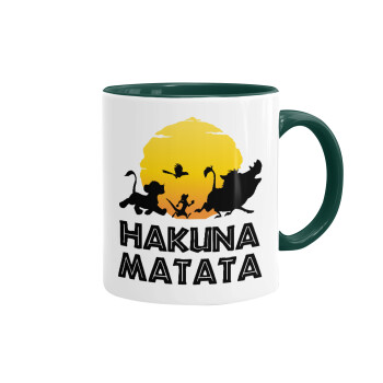 Hakuna Matata, Κούπα χρωματιστή πράσινη, κεραμική, 330ml