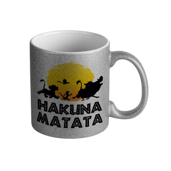 Hakuna Matata, Κούπα Ασημένια Glitter που γυαλίζει, κεραμική, 330ml