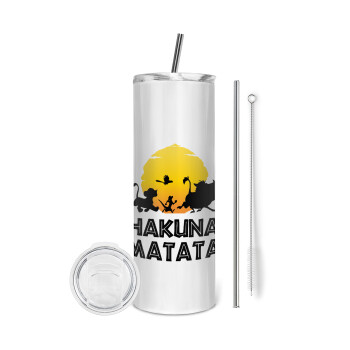 Hakuna Matata, Eco friendly ποτήρι θερμό (tumbler) από ανοξείδωτο ατσάλι 600ml, με μεταλλικό καλαμάκι & βούρτσα καθαρισμού