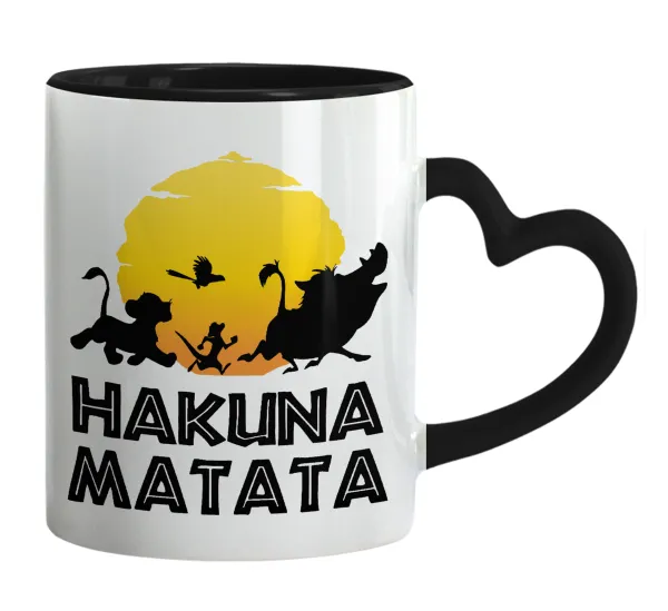 Hakuna Matata — Mug heart black handle, ceramic, 330ml