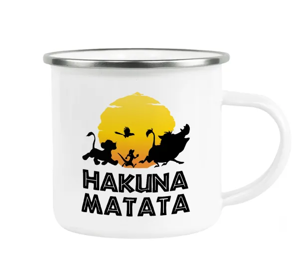 Hakuna Matata — Metallic enamel cup white 360ml