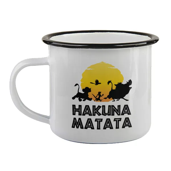 Hakuna Matata — Enamel mug with black rim, 360ml