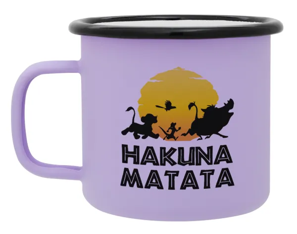 Hakuna Matata — Metal enamel mug, matte light pastel purple, 360ml