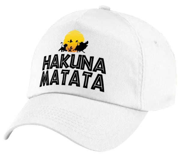 Hakuna Matata — Πεντάφυλλο καπέλο Λευκό, 100% Βαμβακερό (Twill), με ρύθμιση, unisex