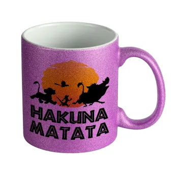 Hakuna Matata, Κούπα Μωβ Glitter που γυαλίζει, κεραμική, 330ml
