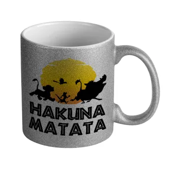 Hakuna Matata, Κούπα Ασημένια Glitter που γυαλίζει, κεραμική, 330ml