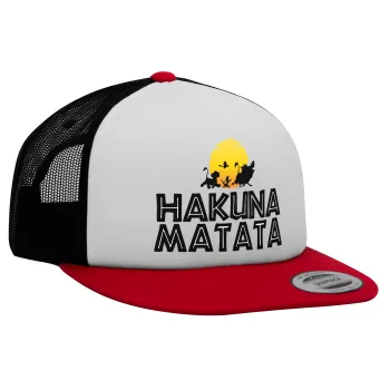 Hakuna Matata, Adult Foam Flat Snapback with Mesh Red-White-Black (POLYESTER, ADULT, UNISEX, ONE SIZE)