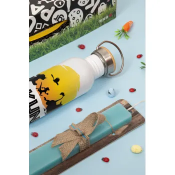 Hakuna Matata, Πασχαλινή Λαμπάδα με παγούρι μεταλλικό (620ml, stainless steel) & κερί αρωματικό πλακέ (30cm) (ΤΙΡΚΟΥΑΖ)