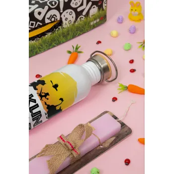 Hakuna Matata, Πασχαλινή Λαμπάδα με παγούρι μεταλλικό (620ml, stainless steel) & κερί αρωματικό πλακέ (30cm) (ΡΟΖ)