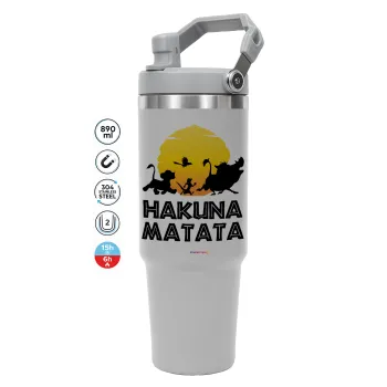 Hakuna Matata, ΓΚΡΙ χρώματος Θερμός Ανοξείδωτο 890ml (30oz) με χερούλι