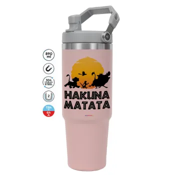 Hakuna Matata, ΡΟΖ χρώματος Θερμός Ανοξείδωτο 890ml (30oz) με χερούλι