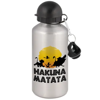 Hakuna Matata, Μεταλλικό παγούρι νερού, Ασημένιο, αλουμινίου 500ml