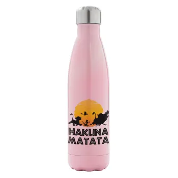 Hakuna Matata, Metal mug thermos Pink Iridiscent (Stainless steel), double wall, 500ml