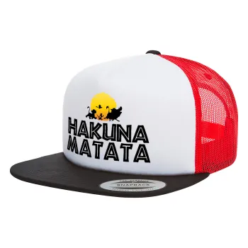 Hakuna Matata, Adult Foam Flat Snapback with Mesh Black-White-Red (POLYESTER, ADULT, UNISEX, ONE SIZE)