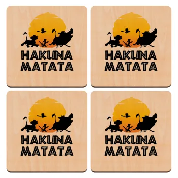Hakuna Matata, ΣΕΤ x4 Σουβέρ ξύλινα τετράγωνα plywood (9cm)