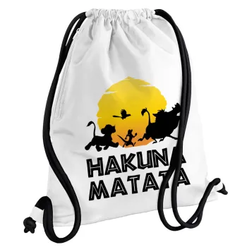Hakuna Matata, Backpack pouch GYMBAG white, with pocket (40x48cm) & thick cords
