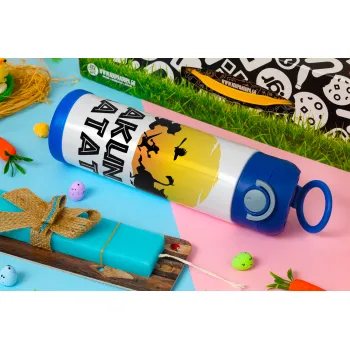Hakuna Matata, Easter candle, Childrens hot water bottle, stainless steel, with safety straw, BLUE (500ml)