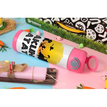 Hakuna Matata, Πασχαλινή Λαμπάδα με Παιδικό παγούρι θερμό, ανοξείδωτο, με καλαμάκι ασφαλείας, ΡΟΖ (500ml)