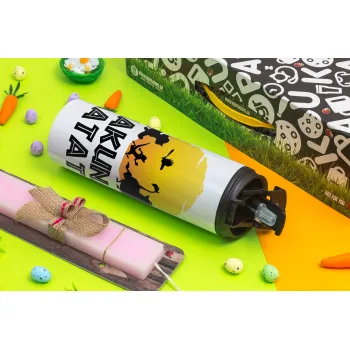 Hakuna Matata, Πασχαλινή Λαμπάδα με Travel Tumbler θερμό με διπλό καπάκι (600ml, BPA free) & κερί αρωματικό πλακέ (30cm) (ΡΟΖ)