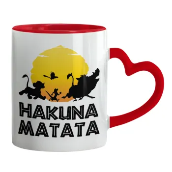 Hakuna Matata, Mug heart red handle, ceramic, 330ml