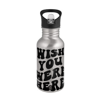 Wish you were here, Water bottle Silver with straw, stainless steel 500ml