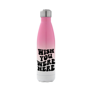 Wish you were here, Metal mug thermos Pink/White (Stainless steel), double wall, 500ml
