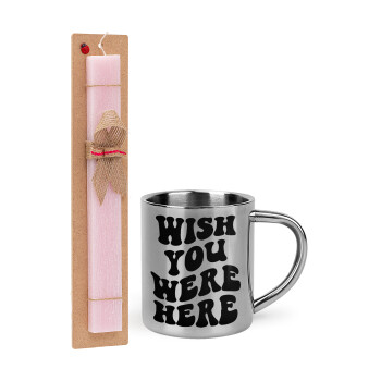 Wish you were here, Easter Set, metallic thermal cup (300ml) & aromatic flat Easter candle (30cm) (PINK)