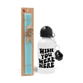 Wish you were here, Easter Set, metallic aluminum water bottle (500ml) & scented flat candle (30cm) (TURQUOISE)