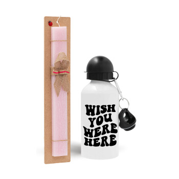 Wish you were here, Easter Set, metallic aluminum bottle (500ml) & aromatic flat Easter candle (30cm) (PINK)