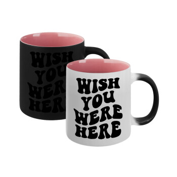 Wish you were here, Κούπα Μαγική εσωτερικό ΡΟΖ, κεραμική 330ml που αλλάζει χρώμα με το ζεστό ρόφημα